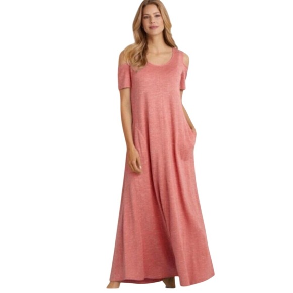 Soft Surroundings Dresses & Skirts - Soft Surroundings Maxi Dress Womens Large Coral Cold Shoulder Pocket A-Line 2934